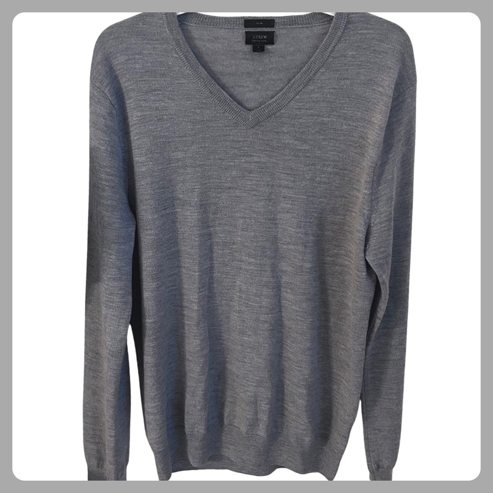 J Crew‎ Slim Fit Merino Wool V Neck Sweater Men's  Gray Lightweight Classic